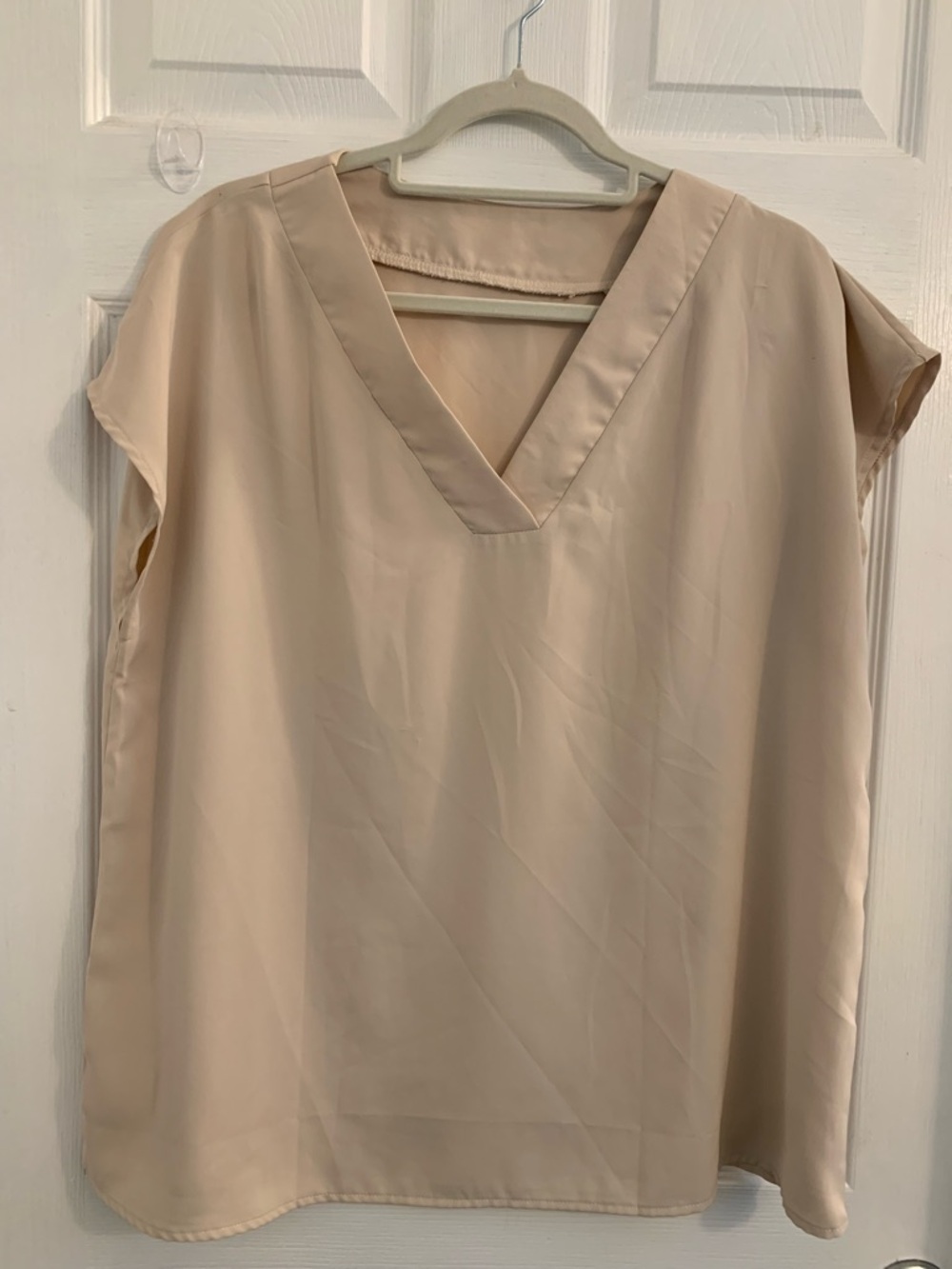 V-Neck Cap Sleeve Blouse in Light Beige. Size XL $8